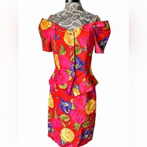 A.J.Bari Off the Shoulder Skirt Set Red Floral S/M